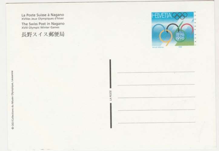  Cpm Jeux Olympiques La Poste Suisse à Nagano entier postal