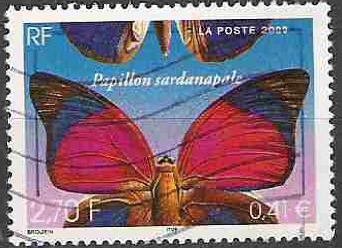  France 2000 Yvert 3332 O Cote (2012) 0.50 Euro Papillon sardanapale