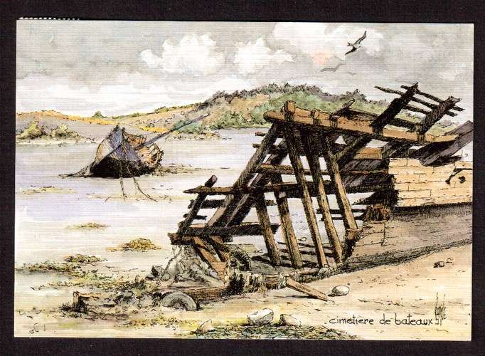 France Cpm Cimetière de bateaux - aquarelle originale de Robert Lepine