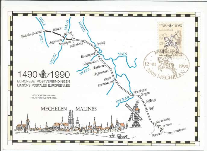 Belgique - 1990 - Carte souvenir - Liaisons postales europeennes - Tp n° 2350HK 