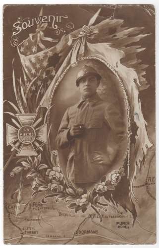 GUERRE 14 SOUVENIR MARNE écrite 1918 abimée en H