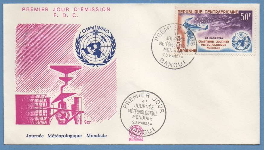 FDC 21 CENTRAFRIQUE JOURNEE METEOROLOGIQUE 1964