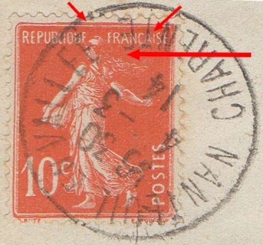 CHARENTE NANTEUIL EN VALLEE Obl T04 / N° 135  VARIETE Scan loupe 1914