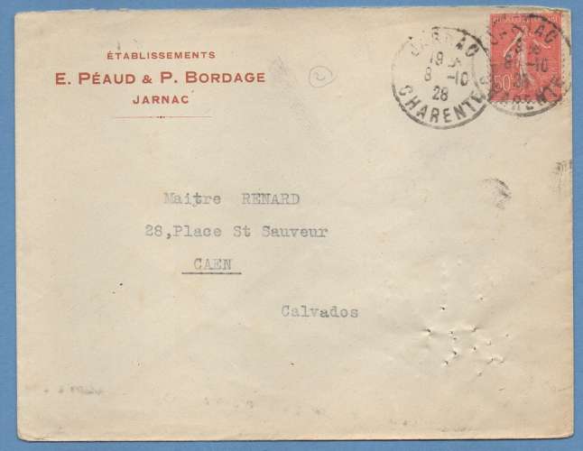 CHARENTE JARNAC Obl T04 / N° 199 1928 PEAUD BORDAGE