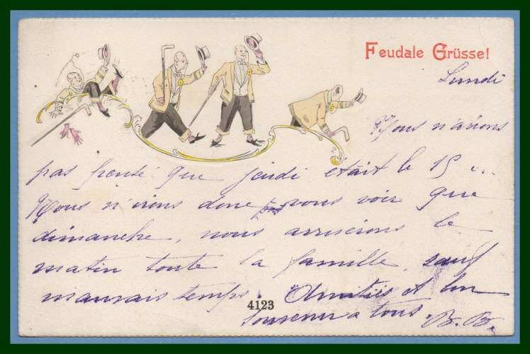 ANGOULEME  Obl T01 1903 / N° 111 BLANC / CPA illustrateur Allemagne
