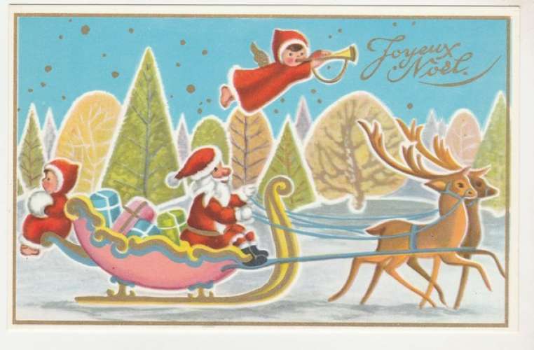 cpsm Père Noël et traineau