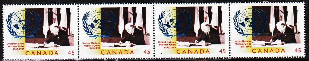 Canada 1443 50e anniversaire de l'ONU ( bande de 4 )