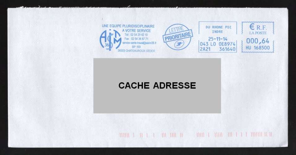 France EMA Empreinte Postmark Service Santé Travail 36003 Châteauroux