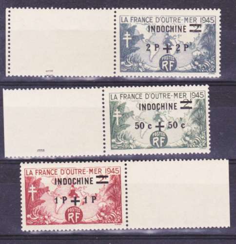 Indochine 296 298 France d'outremer 1945 BDF neuf ** TB MNH sin charnela cote 4