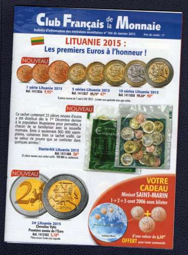 Catalogue Club Français de la Monnaie janvier 2015 N° 184