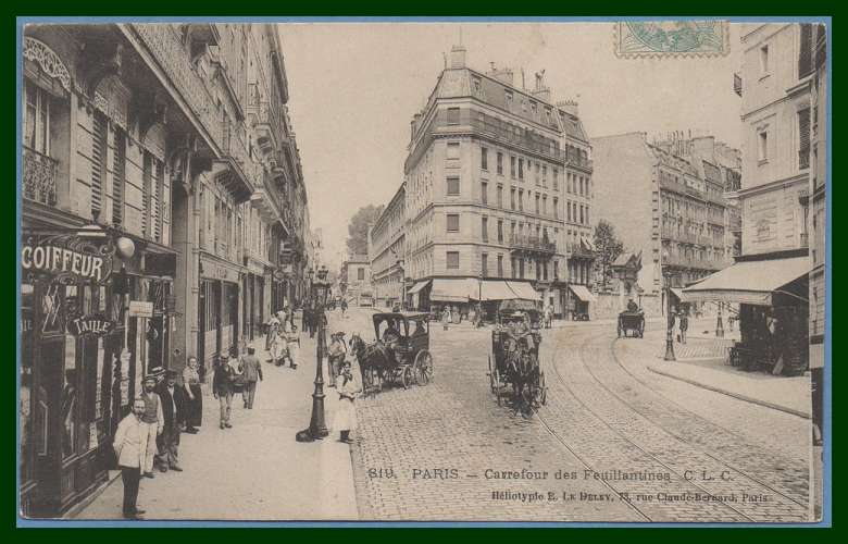 CPA PARIS CARREFOUR DES FEUILLANTINES écrite voy 1905 TB
