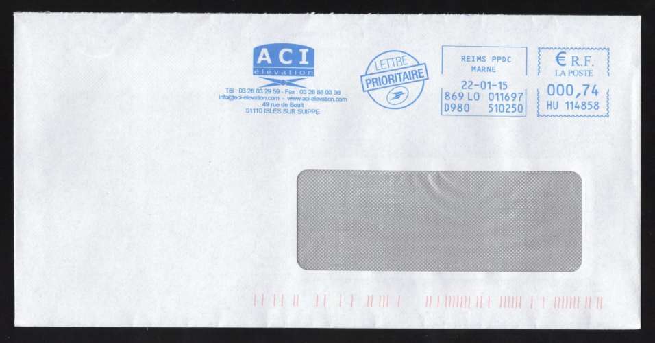 France EMA Empreinte Postmark ACI élévation 51110 Isles sur Suippe