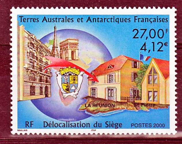 TAAF 286 délocalisation 2001 neuf ** TB mnh sin charnela valeur faciale 4.12