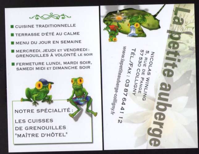 Carte de visite Business Card La petite auberge Cuisses de Grenouilles