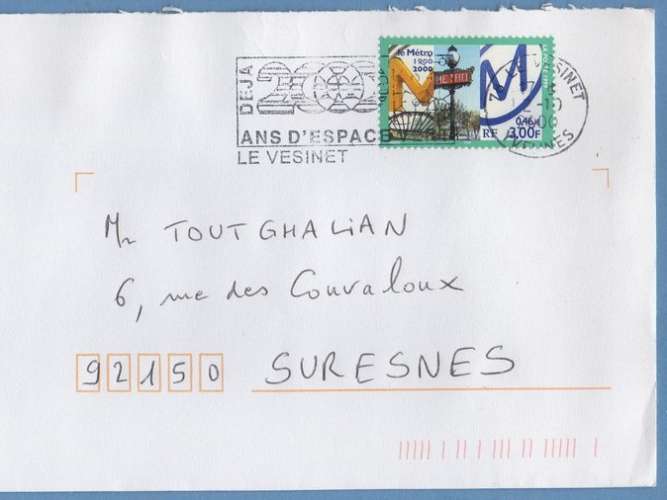 France N° 3292 / FL Le Vesinet 2000 métro (enveloppe recoupée)