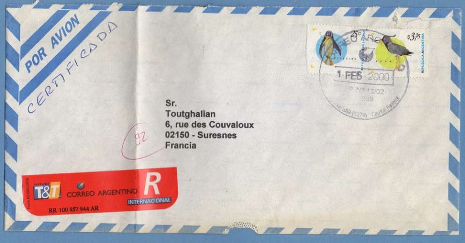 Argentine   / LR 2000  > France oiseau mer (1 TP def )