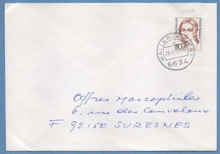Allemagne F. N° 1137 / L  > France  pianiste Clara Schumann