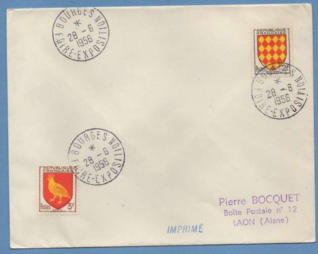 BT Foire Exposition Bourges 28 / 6 / 1956  / N° 1003 + 1004 voy. TB Blason