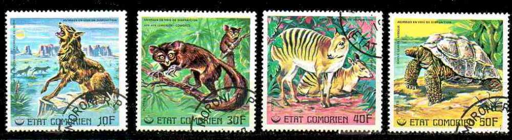 Comores Yvert N°175 à 178 Oblitéré 1977 Animaux en voie de disparition