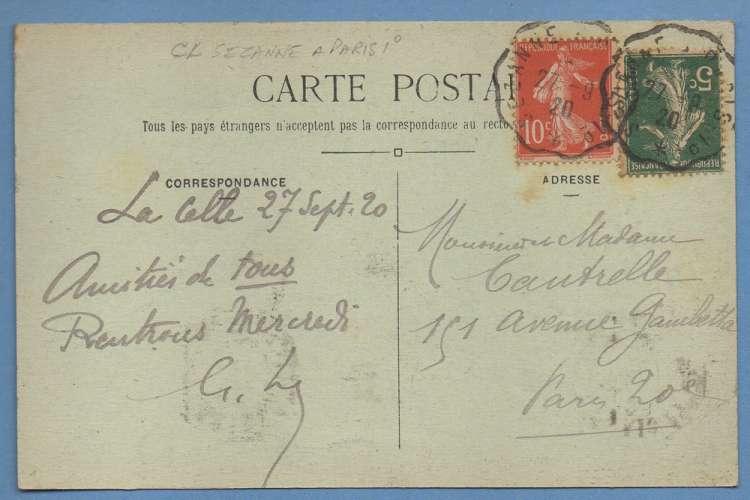 CPA La Celle sur Morin Grosse roche animée voy Conv. L. Sézanna A Paris 1° 1920 scan verso