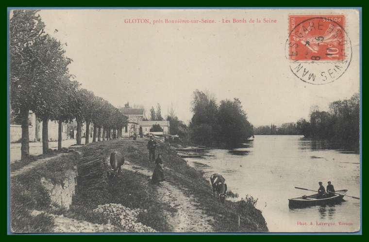  CPA Gloton bords de Seine voy 1911 > Suisse Noirmont animée TB scan verso