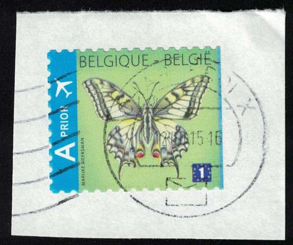 Belgique Oblitéré Used Butterfly Papillon sur fragment