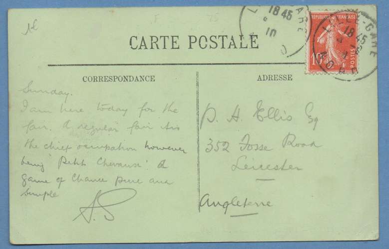 CPA Lille St Maurice voy N°Sem Lille-Gare  1910 > England Leicester scan verso