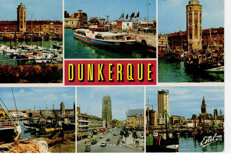 Dunkerque la tour du Leughenaer le bateau promenade la tour du Reuze et l'hôtel de ville ...