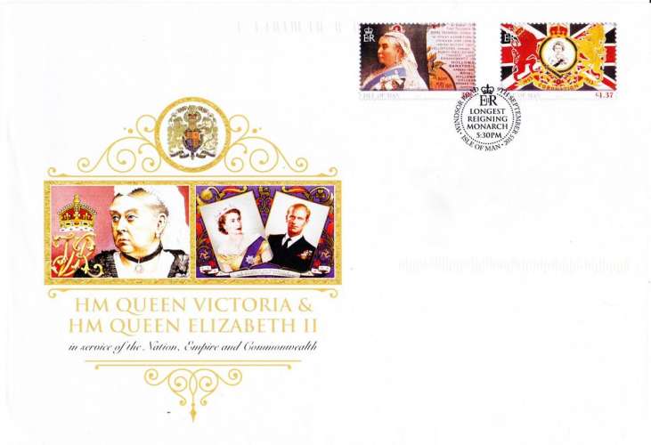 Man (IOM) 2015 Reines Victoria et Elizabeth II sur lettre entière