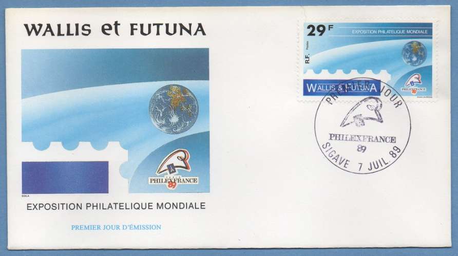 Wallis & Futuna FDC N° 389  Exposition Philatélique Mondiale 1989 Philexfrance
