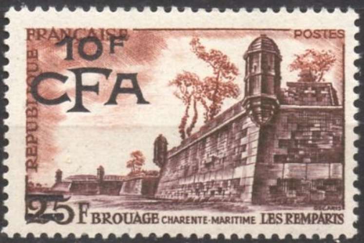 9599N - Y&T n° 328 - neuf trace charnière - Brouage - 1955/56 - Réunion