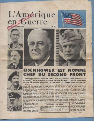 journal L'Amérique en Guerre  29/12/1943 (4 scans état voir) apporté au Peuple Français par US Army