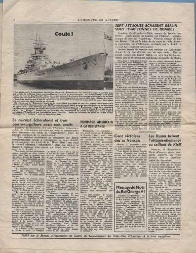 journal L'Amérique en Guerre  29/12/1943 (4 scans état voir) apporté au Peuple Français par US Army