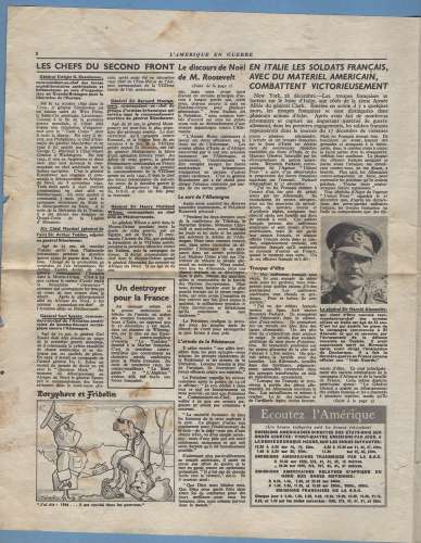 journal L'Amérique en Guerre  29/12/1943 (4 scans état voir) apporté au Peuple Français par US Army