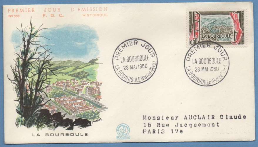 France FDC La Bourboule 1960 voyagée 