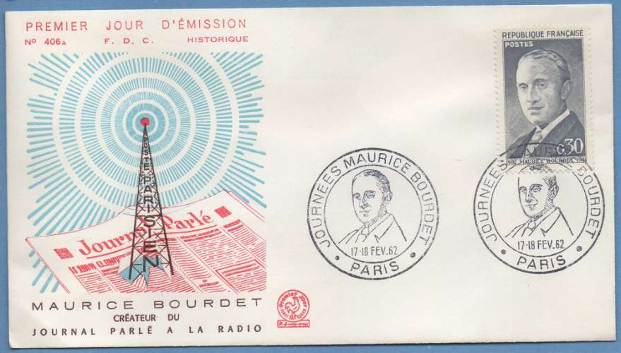 France FDC Maurice Bourdet GF Paris 1962  écrivain journal radio