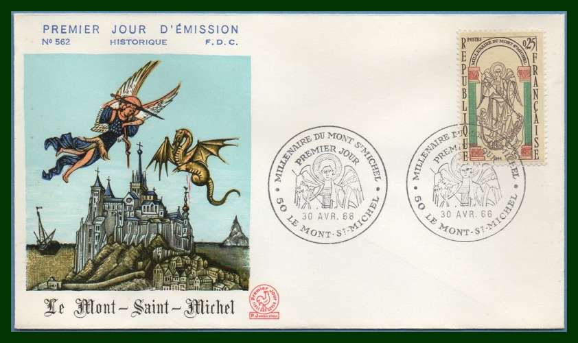 France FDC Mont St Michel 1966 Millénaire env. vernissée