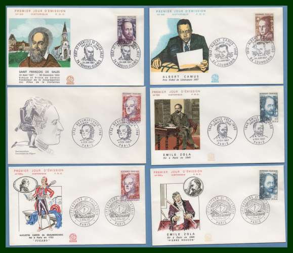 France FDC Célébrités complet 1967 ( cote 14 € ) 