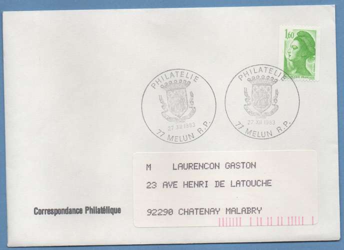 Fance CAD Philatélie Melun RP / N° 2222 roulette Liberté Blason