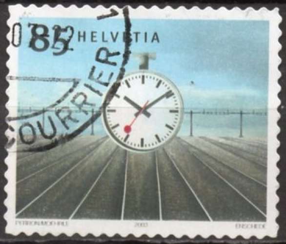 A003 - Y&T n° 1787 - adhésif oblitéré - Horloge de gare de Hans Kilfiker - 2003 - Suisse