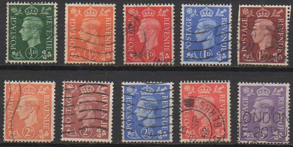 Grande Bretagne 1941 1951 - Roi Georges VI : petit lot de 10 timbres