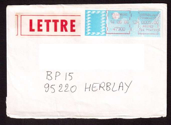 France 1986 Y&T 101 type A papier Carrier Villeneuve sur Lot  0005,00  G1 PC 47723 sur lettre