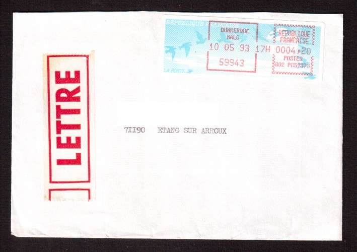 France 1993 type C ( LSA ) Dunkerque Malo 0004,20 GO2 PC 59673 sur lettre