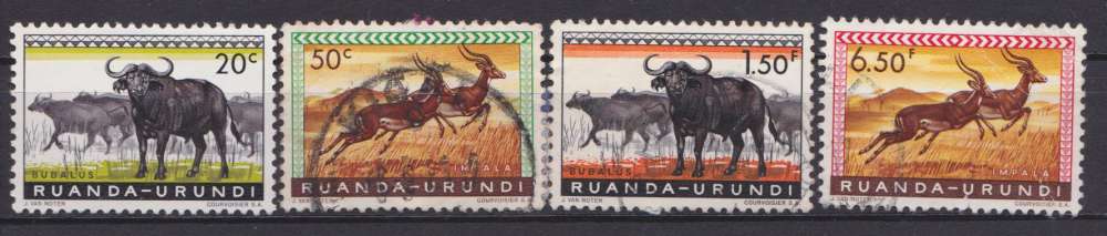 Ruanda Urundi 1959-1961 YT 206-208-210-214 Obl Buffle Antilope Impala