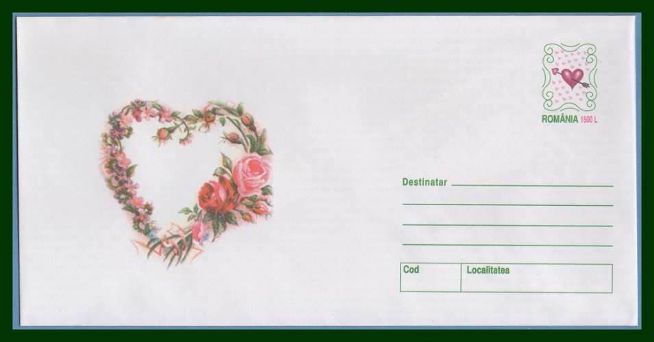 Roumanie Entier PAP St Valentin ** Cœur Heart  Rose