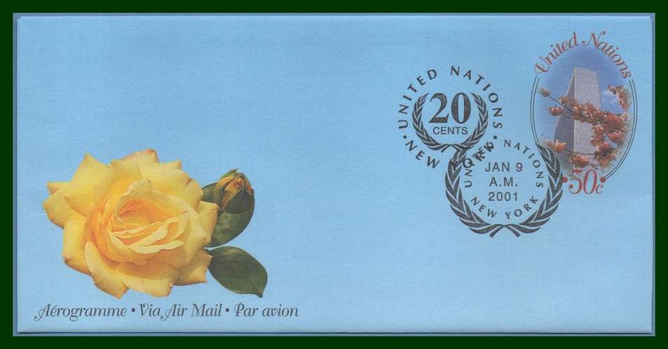 United Nations New york 2001 Postal stationery FDC Rose
