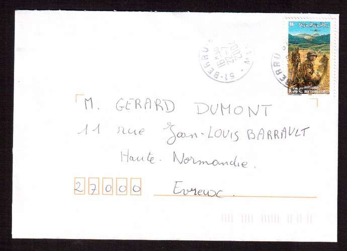 France 2004 Y&T 3667 (o)  Dien Bien Phu  hommage aux combattants 0,50€ sur lettre