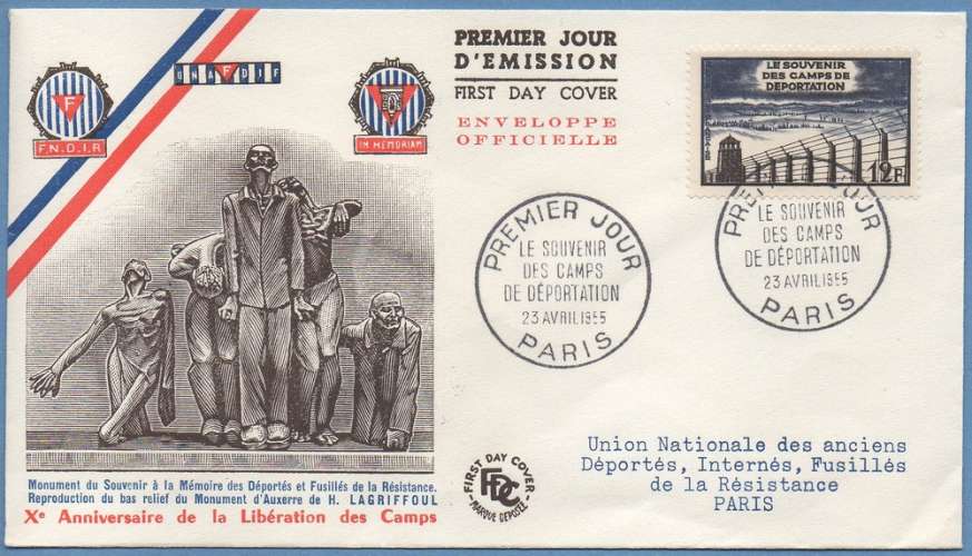 France FDC Souvenir des camps de déportation Paris 1955 