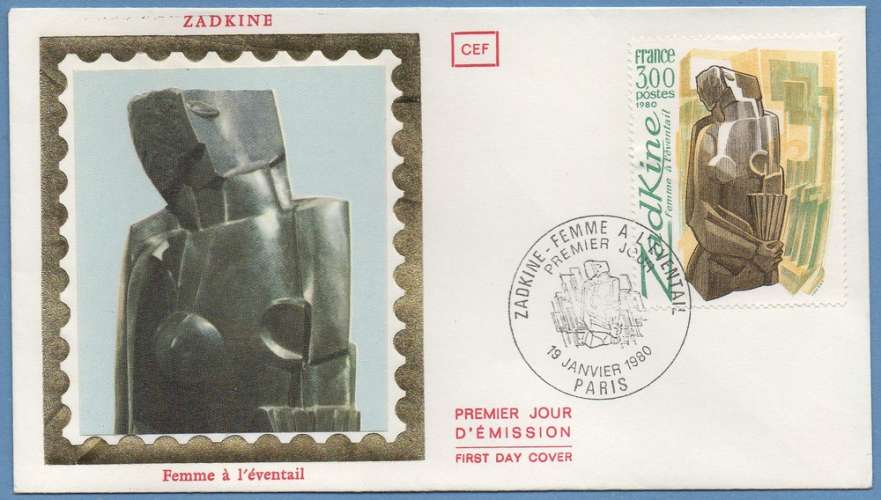 France FDC soie silk  Zadkine 1980 Sculpture