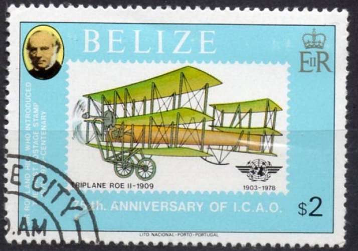 A377 - Y&T n° 436 - oblitéré - Triplan Roe II (1909) - 1979 - Belize